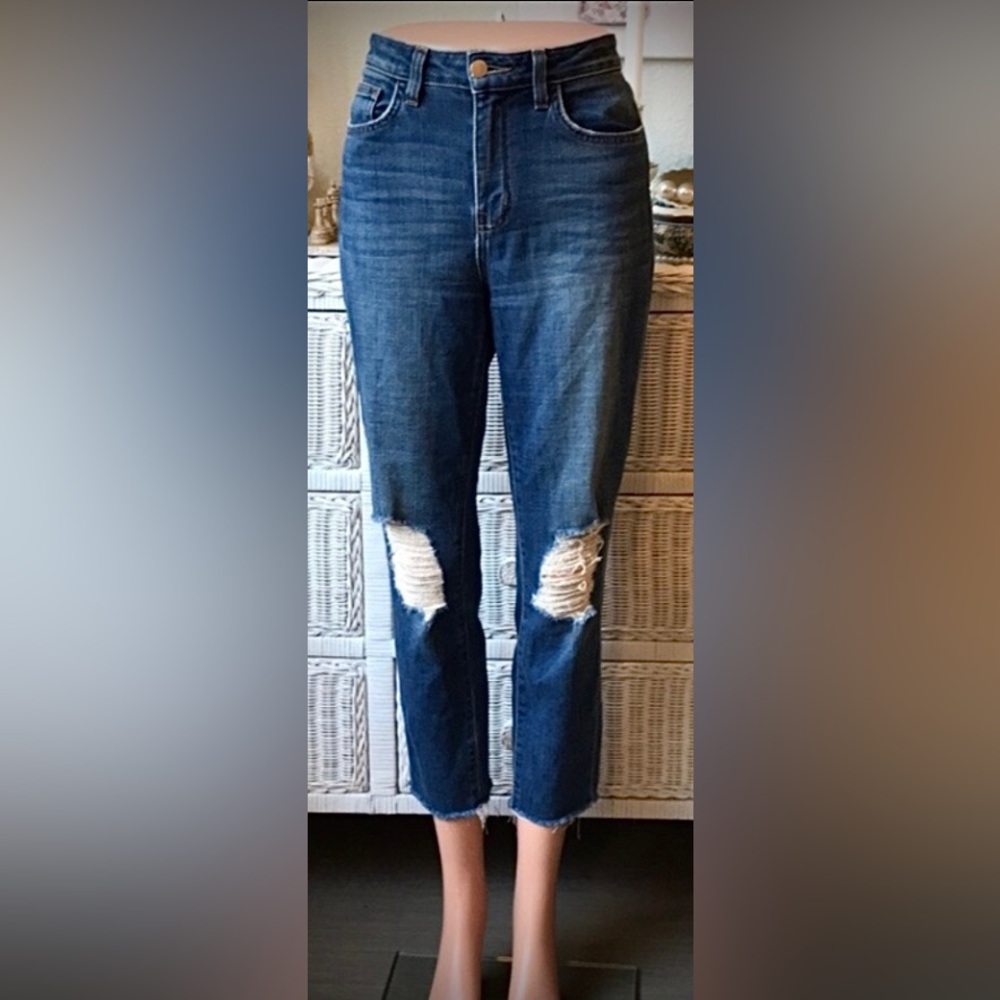 L'agence Skinny Jeans Crop Destructed Busted Knee High Waist Cotton Blue size 27